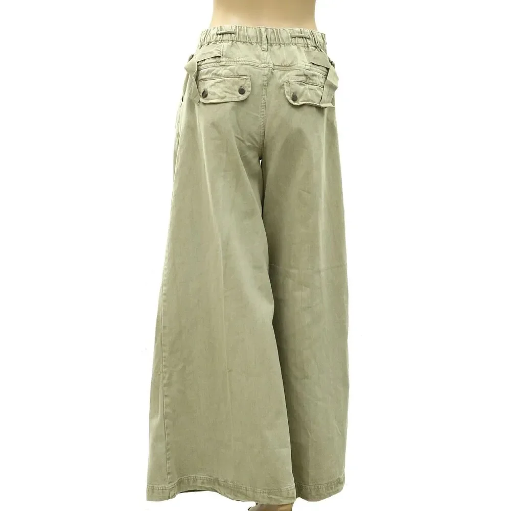 Free People Julien Wide-Leg Chino Trouser Pants Wide-Leg Cotton Zip XS 288477